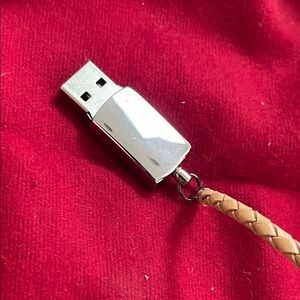 Silver USB Drive with Tan Braided Strap